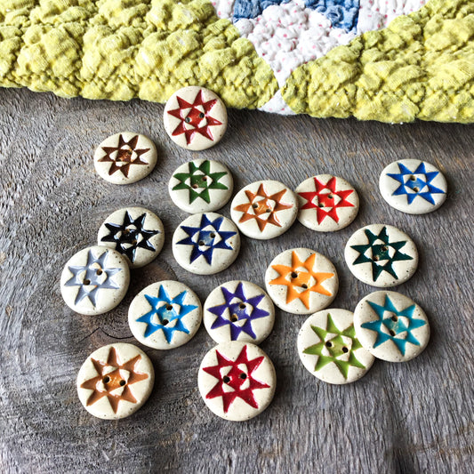 Rustic Style Ohio Star Stoneware Button 7/8"