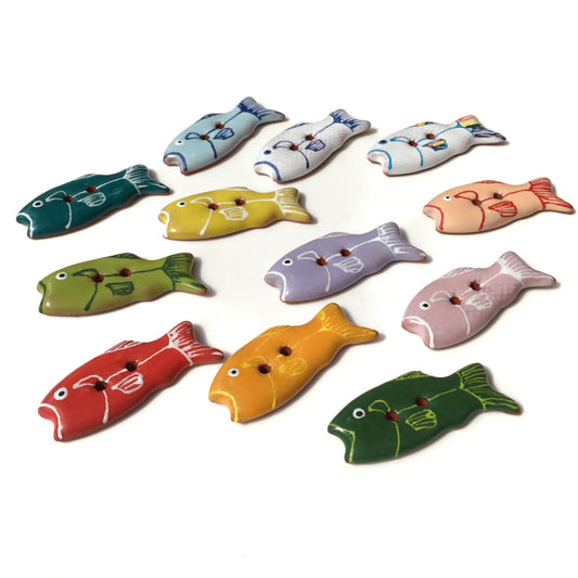 Colorful Fish Ceramic Buttons 1/2" x 1-1/4"