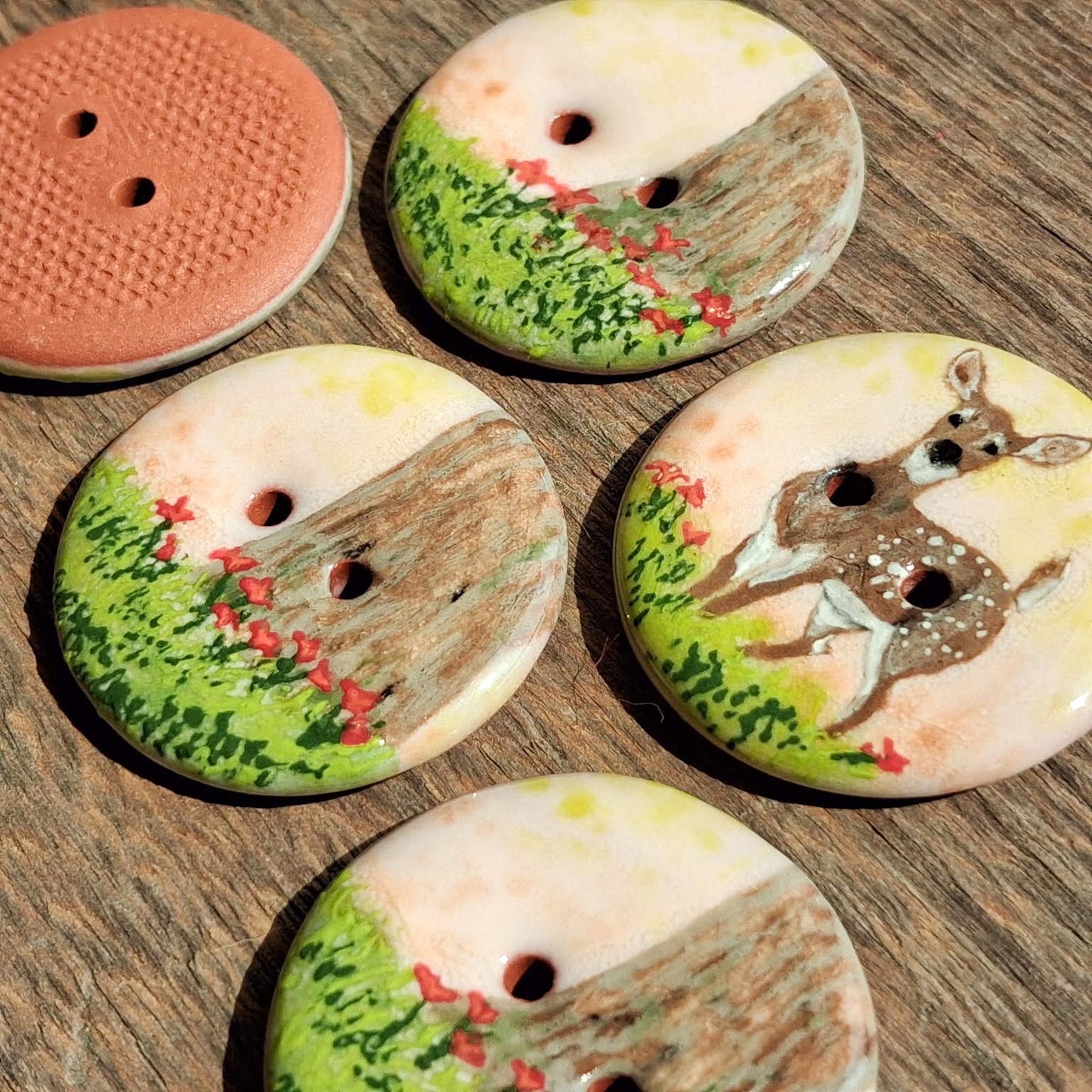 ‘Deer in the Woods’ 1-1/16” one-of-a-kind 5-pack