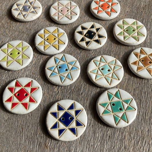 Ohio Star Quilt Block Stoneware Button ‘Solid Mattes’ 1-1/16”