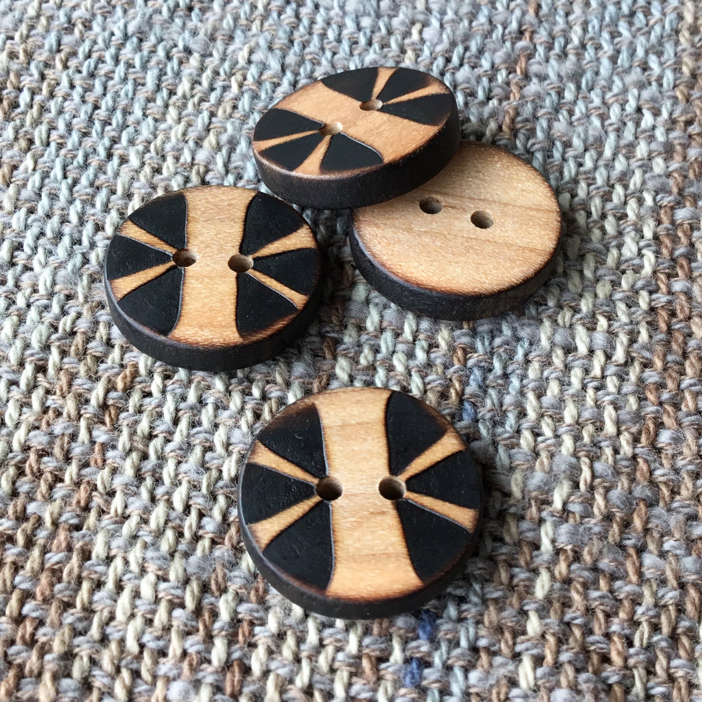 'Split Flower' Wood Burned Buttons 13/16”