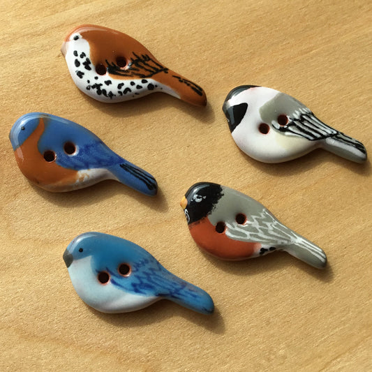 Ceramic Perching Songbird Button 1/2” x 1-1/8"