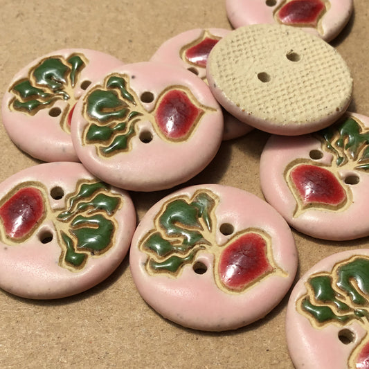 Matte Pink Garden Beet Stoneware Button 7/8