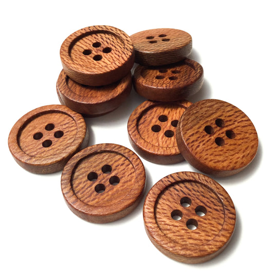 Four Hole Inset Button - Quarter Sawn Sycamore Wood 1"