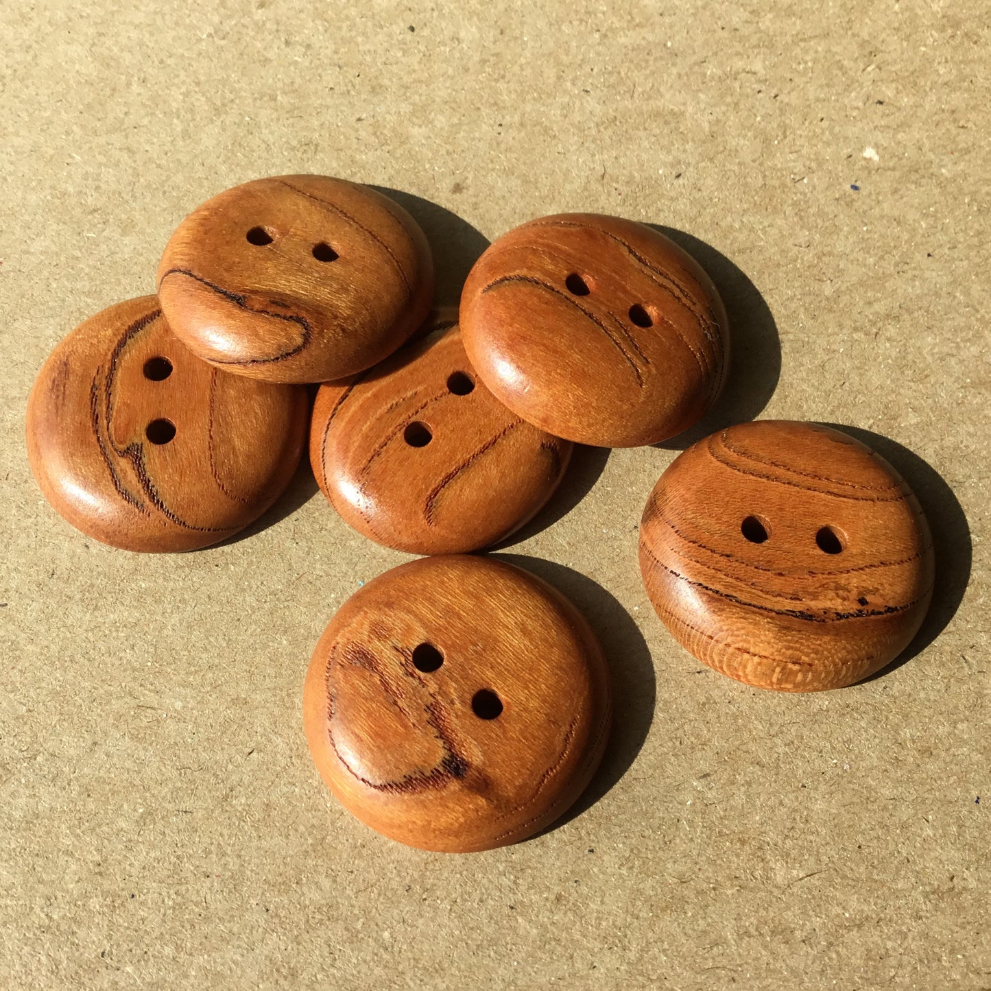 Mineral Streaked Polished Cherry Wood Button - 7/8” & 1” size