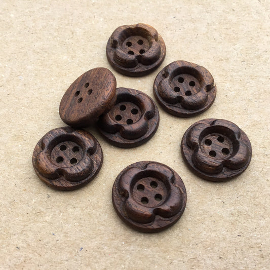 ‘Forest Flowers’ Black Walnut Wood Buttons 3/4”