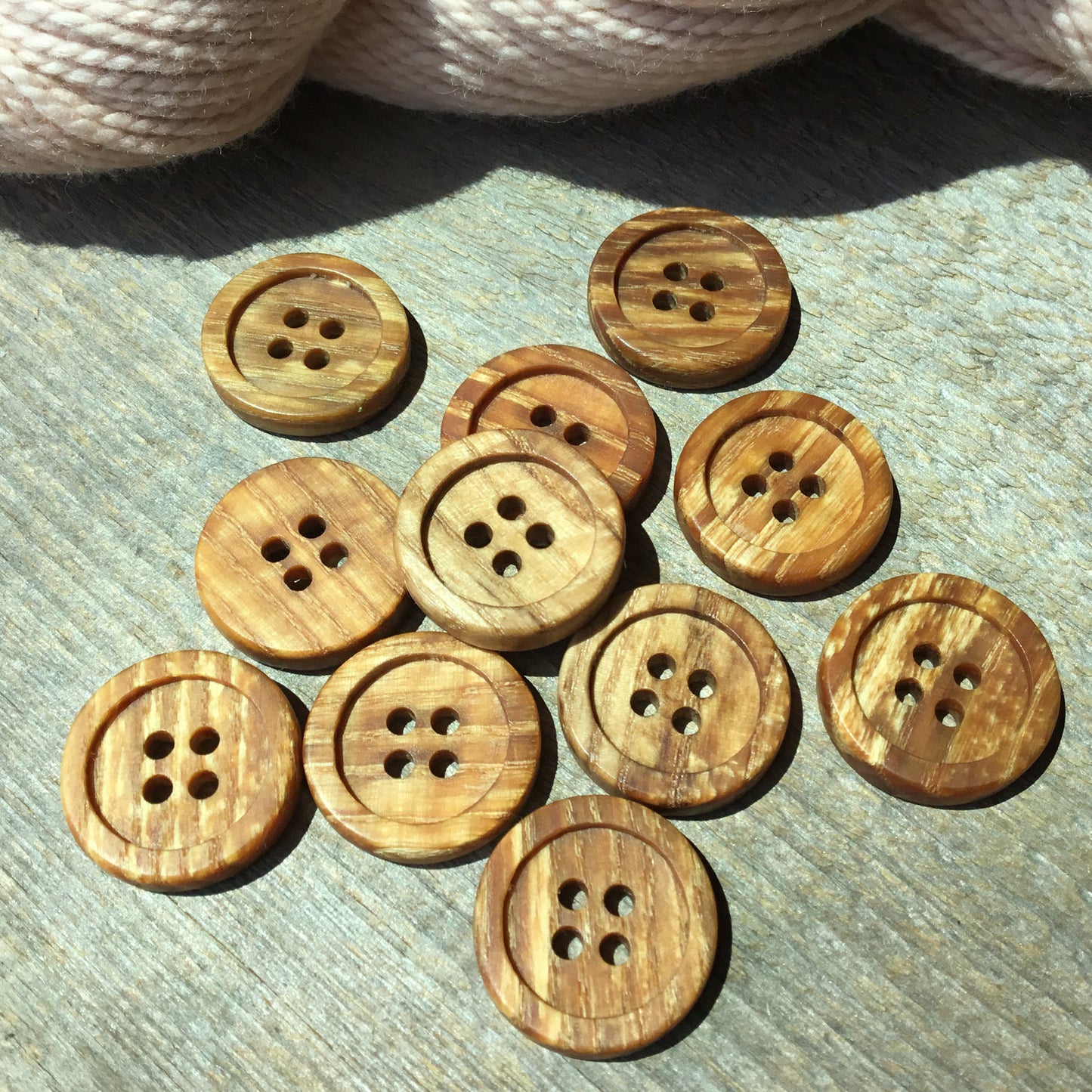 Four Hole Inset Button - Golden Spalted Ash Wood 1"