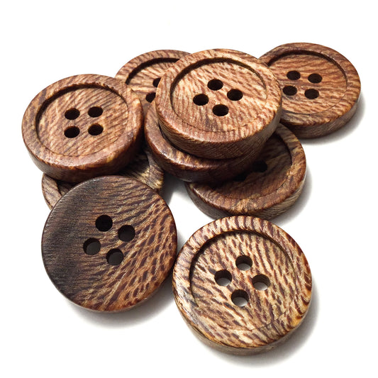 Four Hole Inset Button - 'Dark Umber & Cream' Sycamore Wood 1"