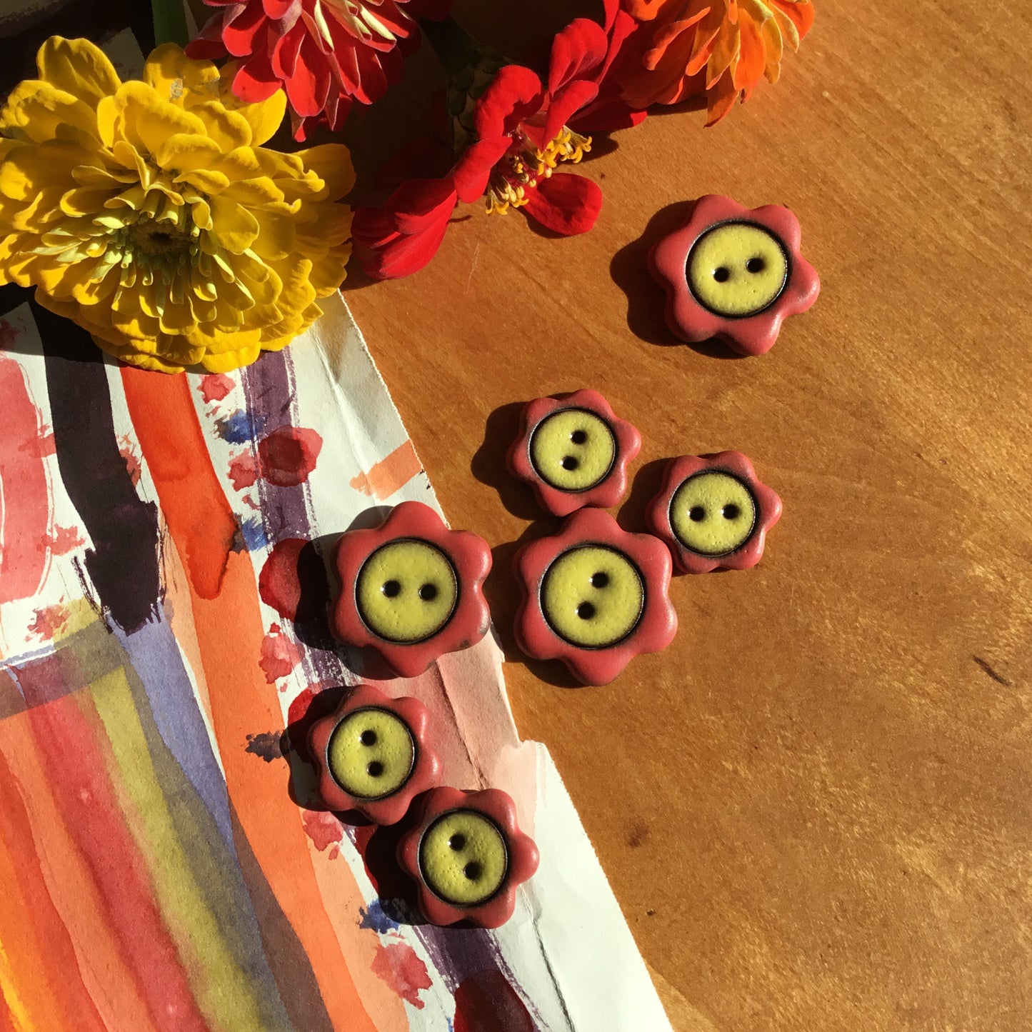 ‘Floral Darlings' Black Stoneware Button