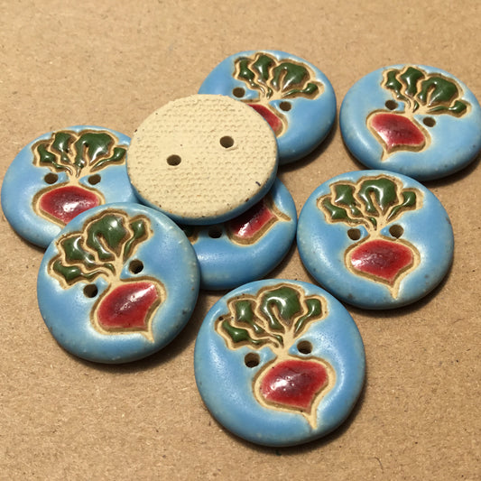 Matte Blue Garden Beet Stoneware Button 7/8”