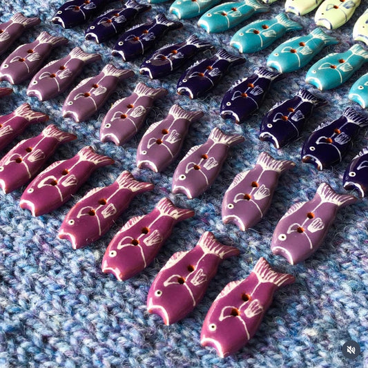 Colorful Fish Ceramic Buttons 1/2" x 1-1/4"