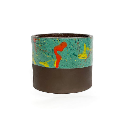 Sunshine & Turquoise - Rustic Black Clay Splatter Pot