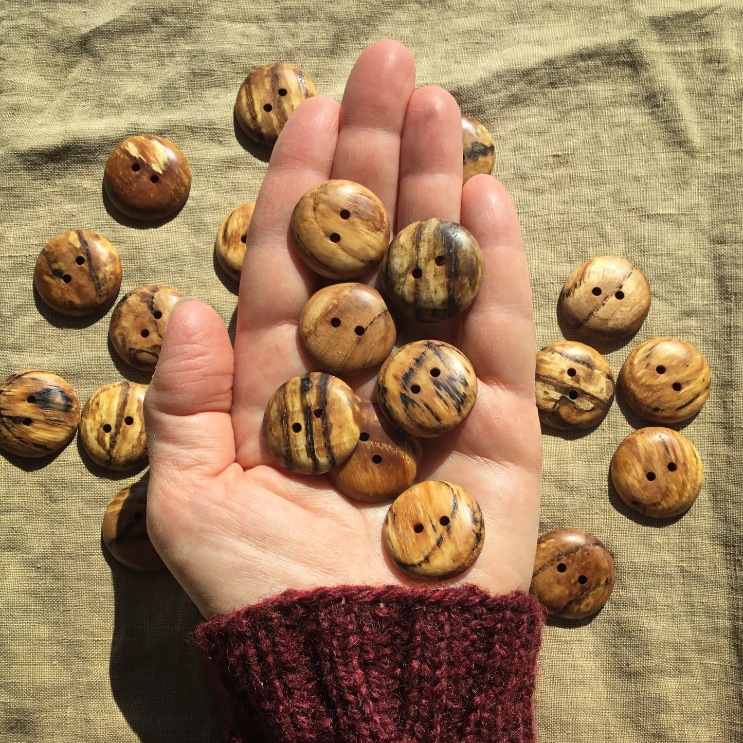 Polished Spalted Ash Wood Buttons 1"