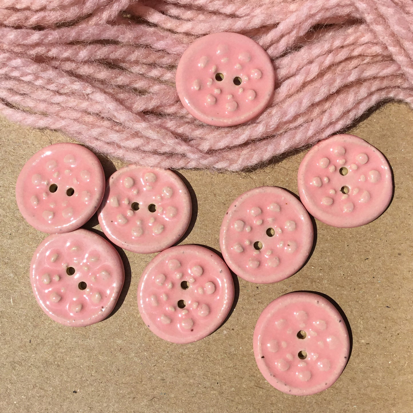 Glossy Pink 'Aster' Stoneware Button  13/16"