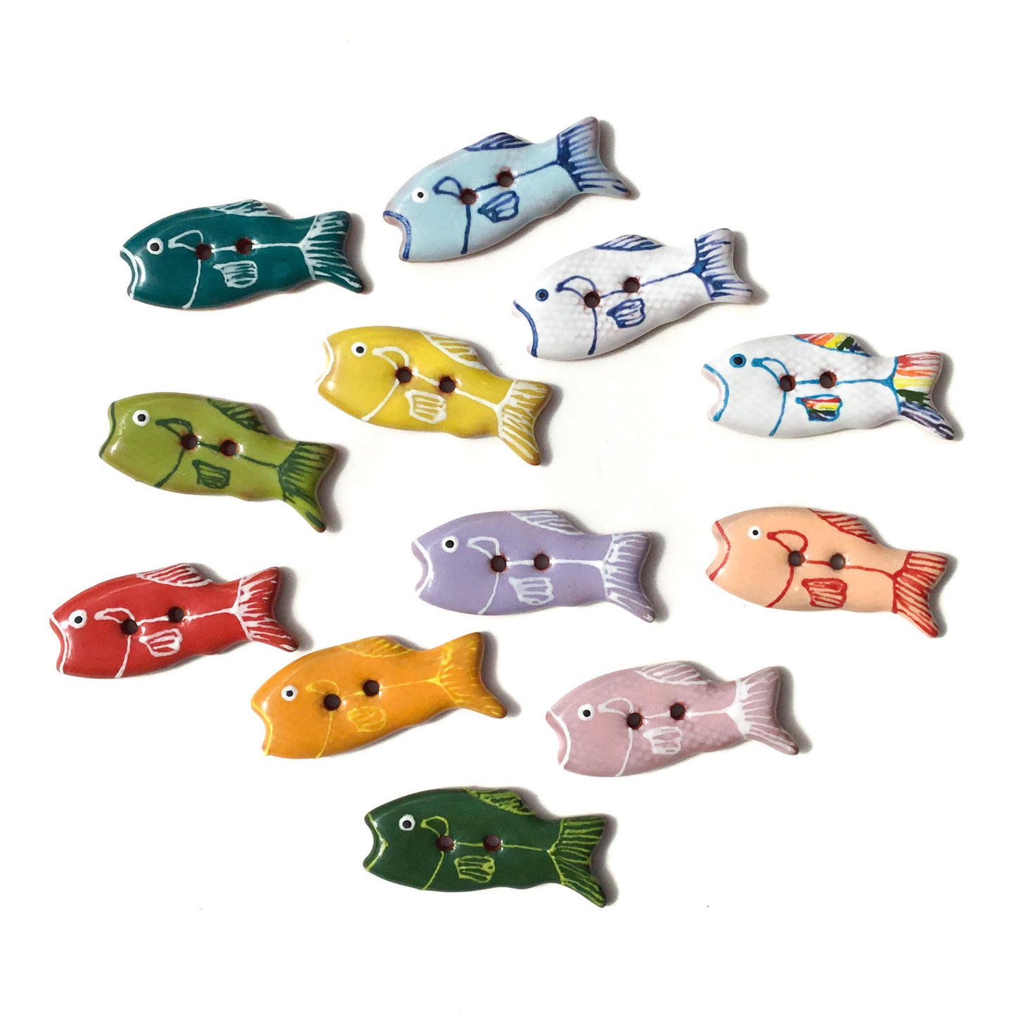 Colorful Fish Ceramic Buttons  1/2" x 1-1/4"