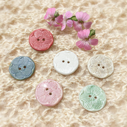 ‘Pressed Flowers’ Porcelain Button  7/8"