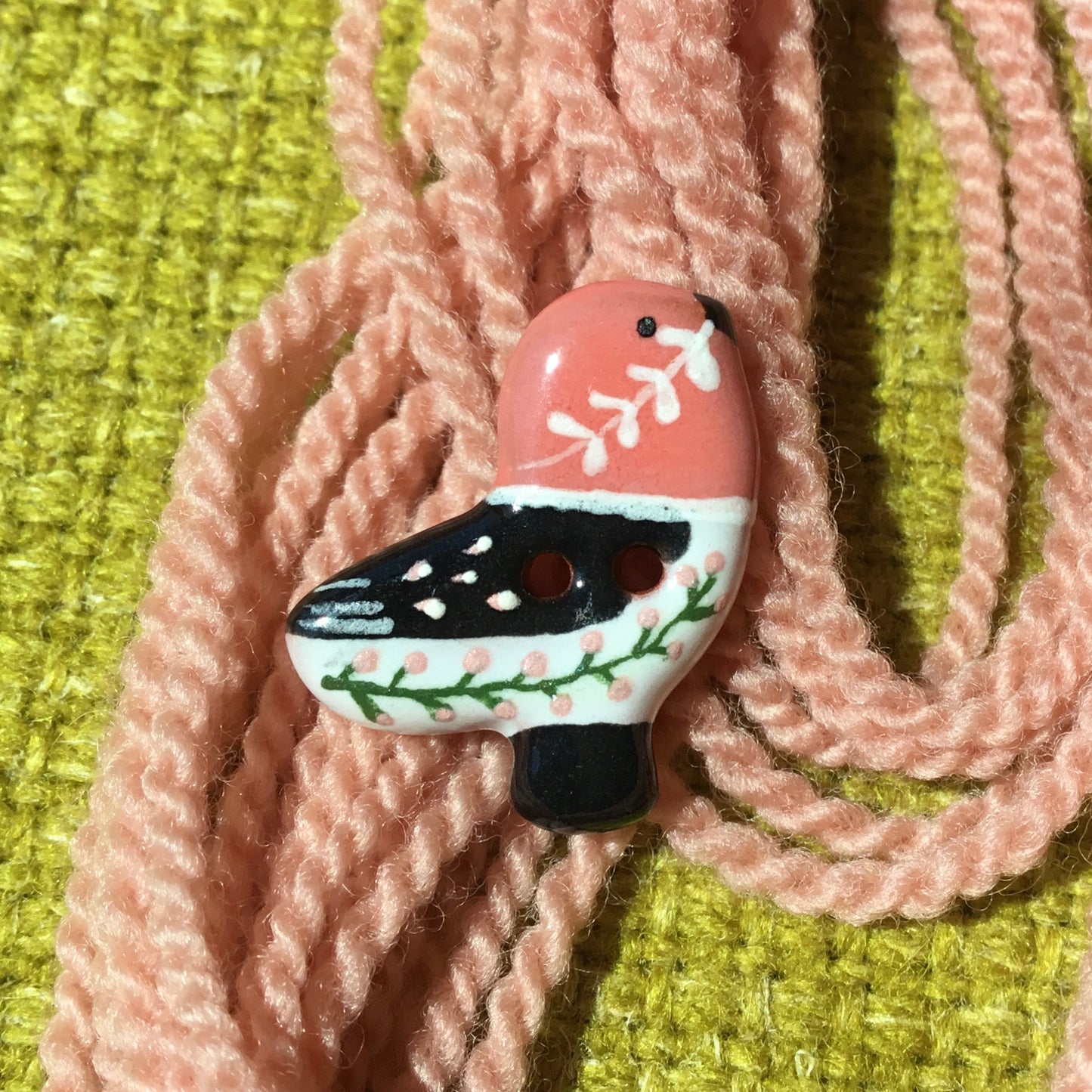 Ceramic Folk Bird Buttons  3/4" x 7/8"