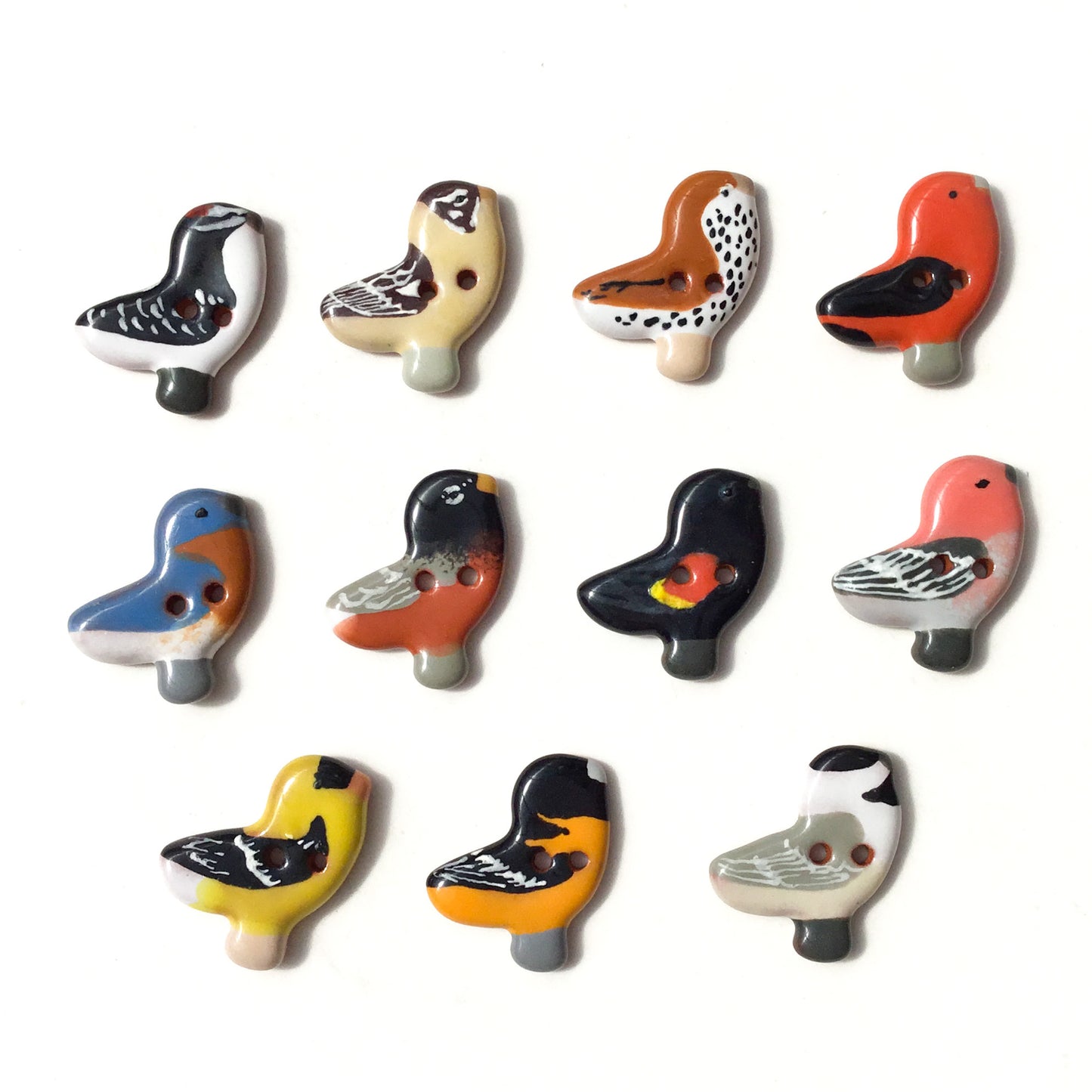 Ceramic Bird Buttons  3/4" x 7/8"