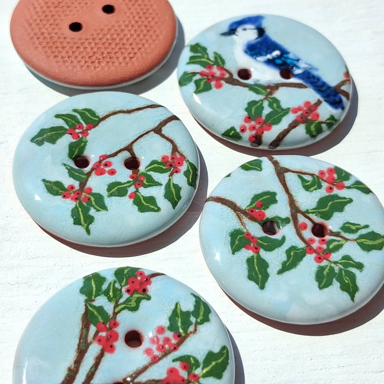 ‘Winter Berry Blue Jay’ 1-1/16” one-of-a-kind 5-pack