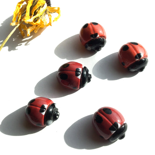 Hand-sculpted Ladybird Beetle Shank Buttons