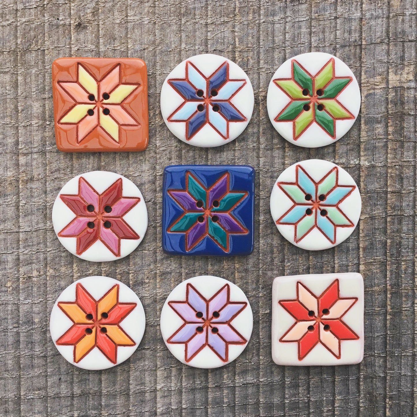 Eight Point Star Quilt Block Button 1-1/16"