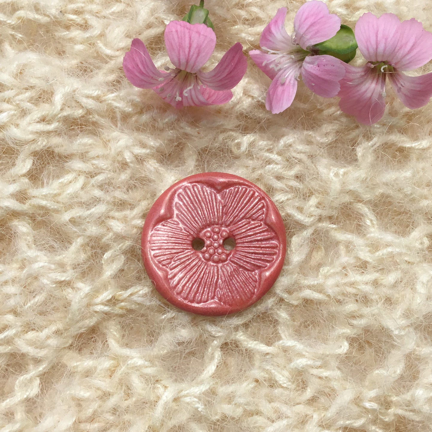 ‘Pressed Flowers’ Porcelain Button  7/8"