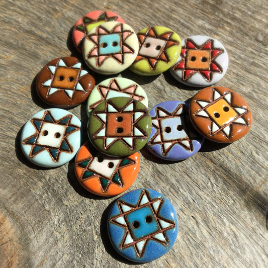 Sawtooth Quilt - Red Stoneware Button - two sizes