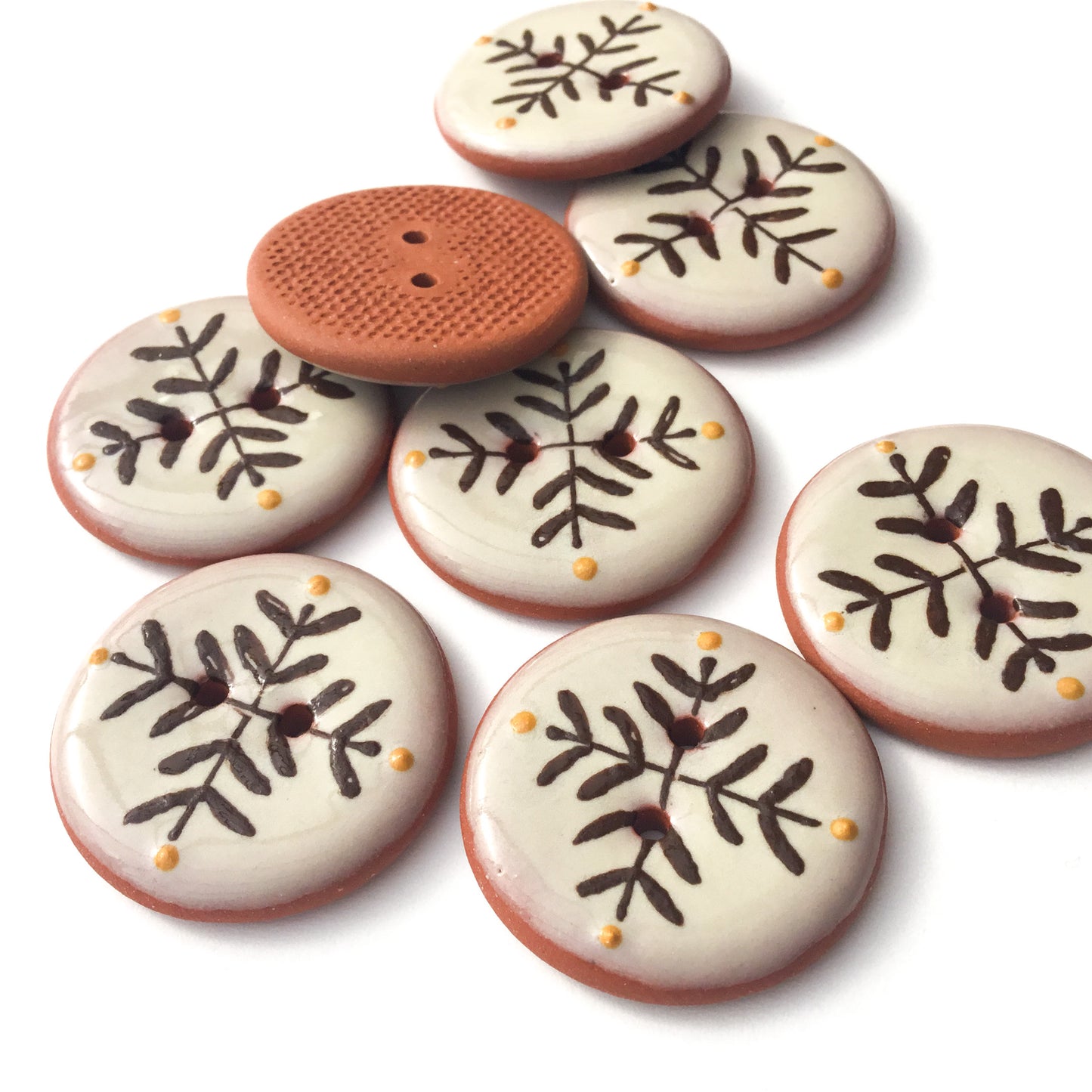 Woodsy ‘Bud & Vine’ Ceramic Button  1-1/16"