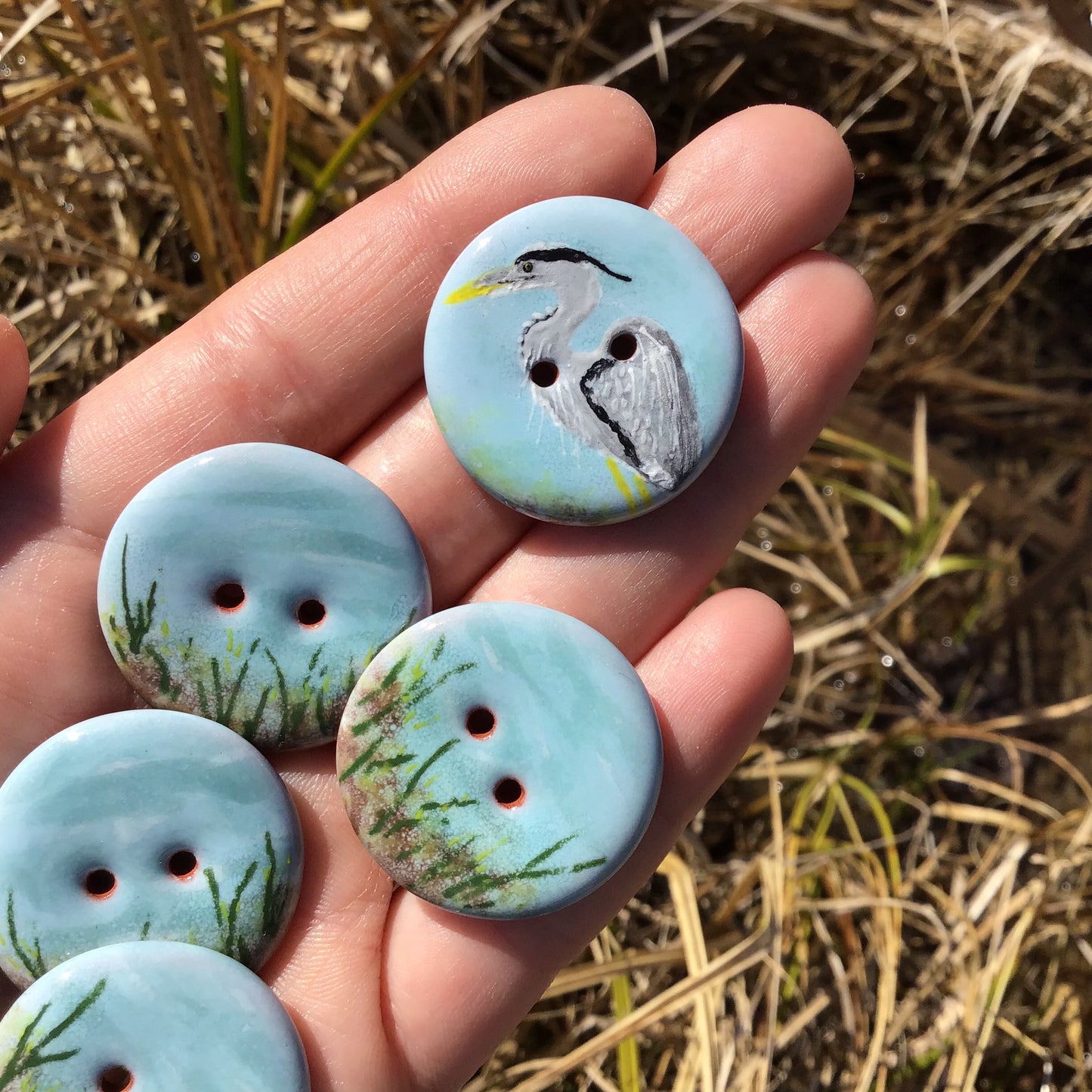 ‘Heron by the Waterside’ 1-1/16” One-of-a-kind 5-pack