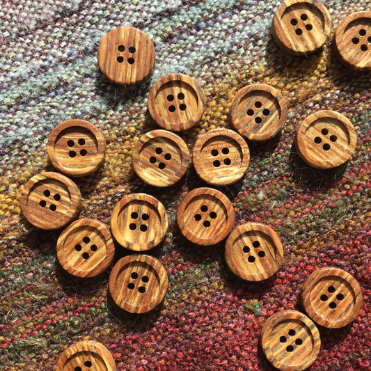 Four Hole Inset Button - Spalted Red Elm Wood  1"