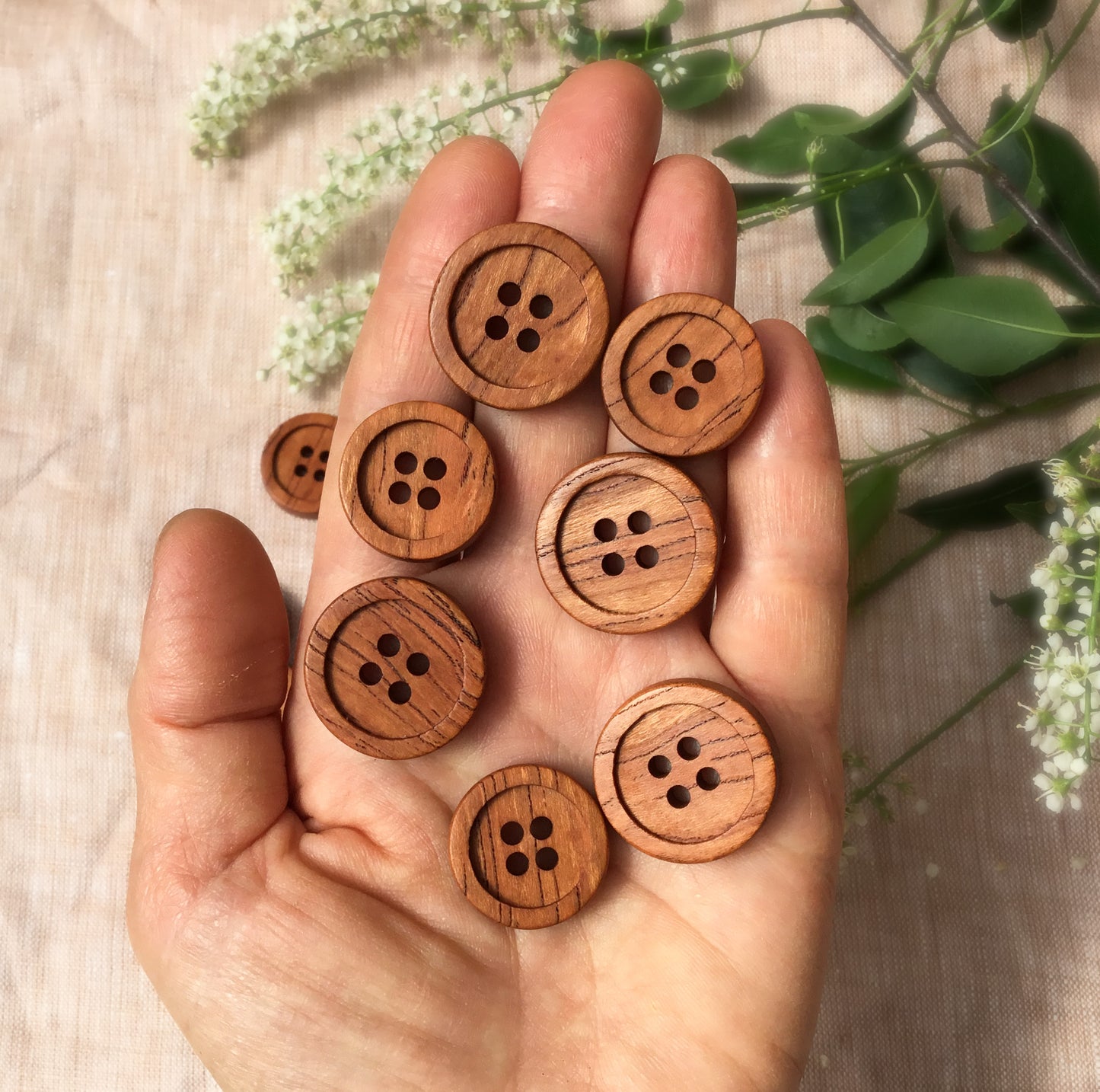 Four Hole Inset Button - Mineral Streaked Cherry Wood  - 2 sizes