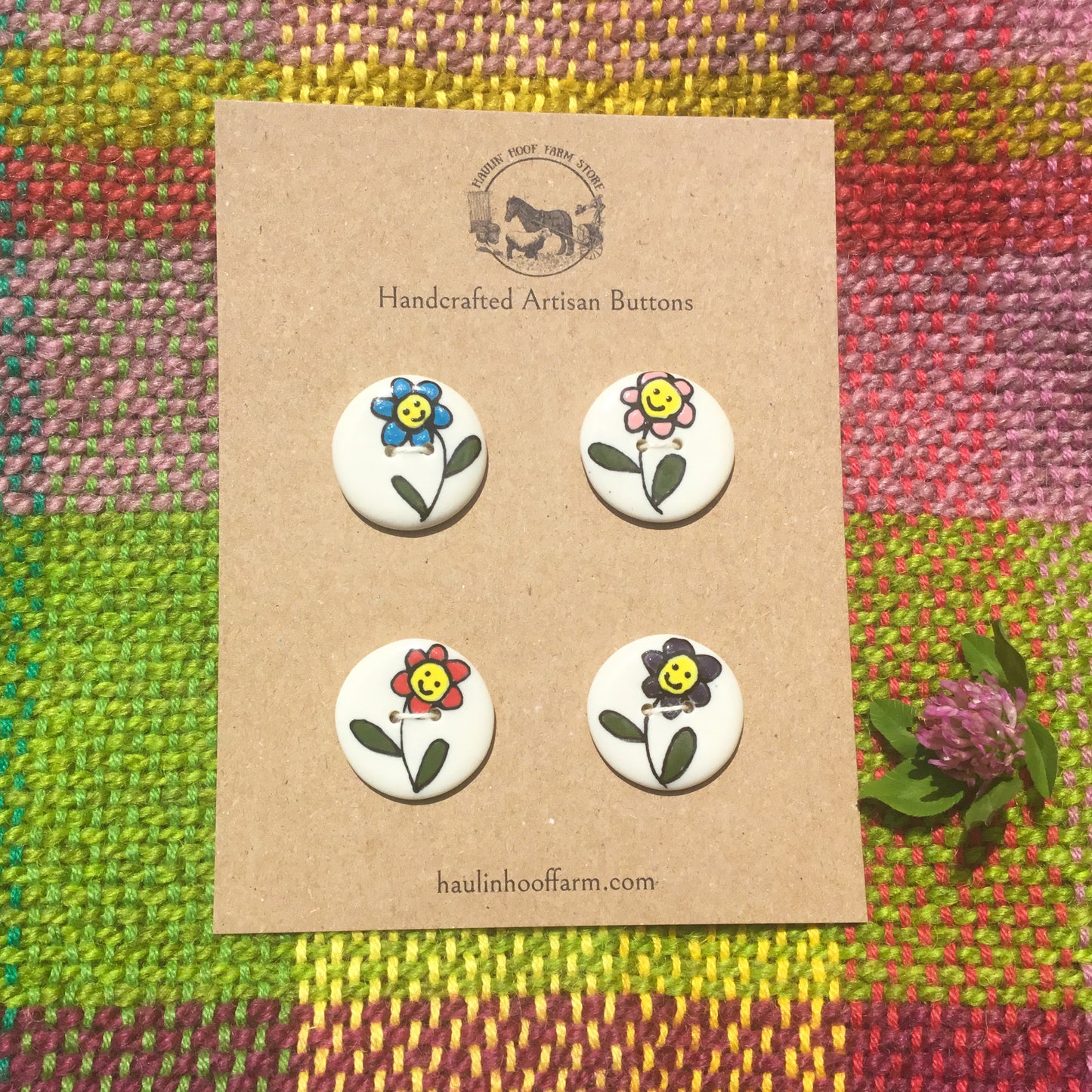 Happy Colorful Flowers Porcelain Button Set - 1”