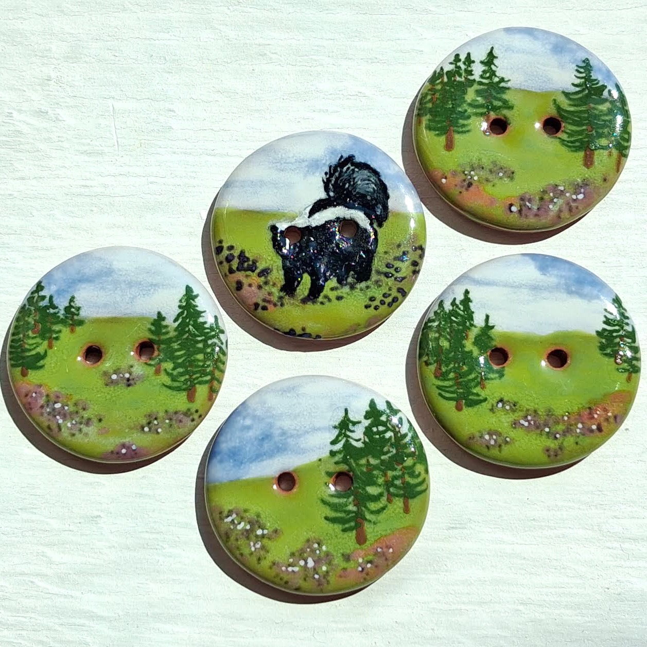 ‘Skunk by the Open Woods’ 1-1/16” one-of-a-kind 5-pack