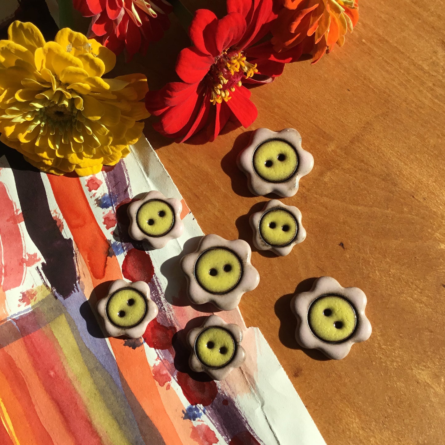‘Floral Darlings' Black Stoneware Button
