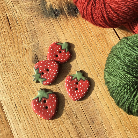 Stoneware Strawberry Button - 1-1/8" x 1-3/8