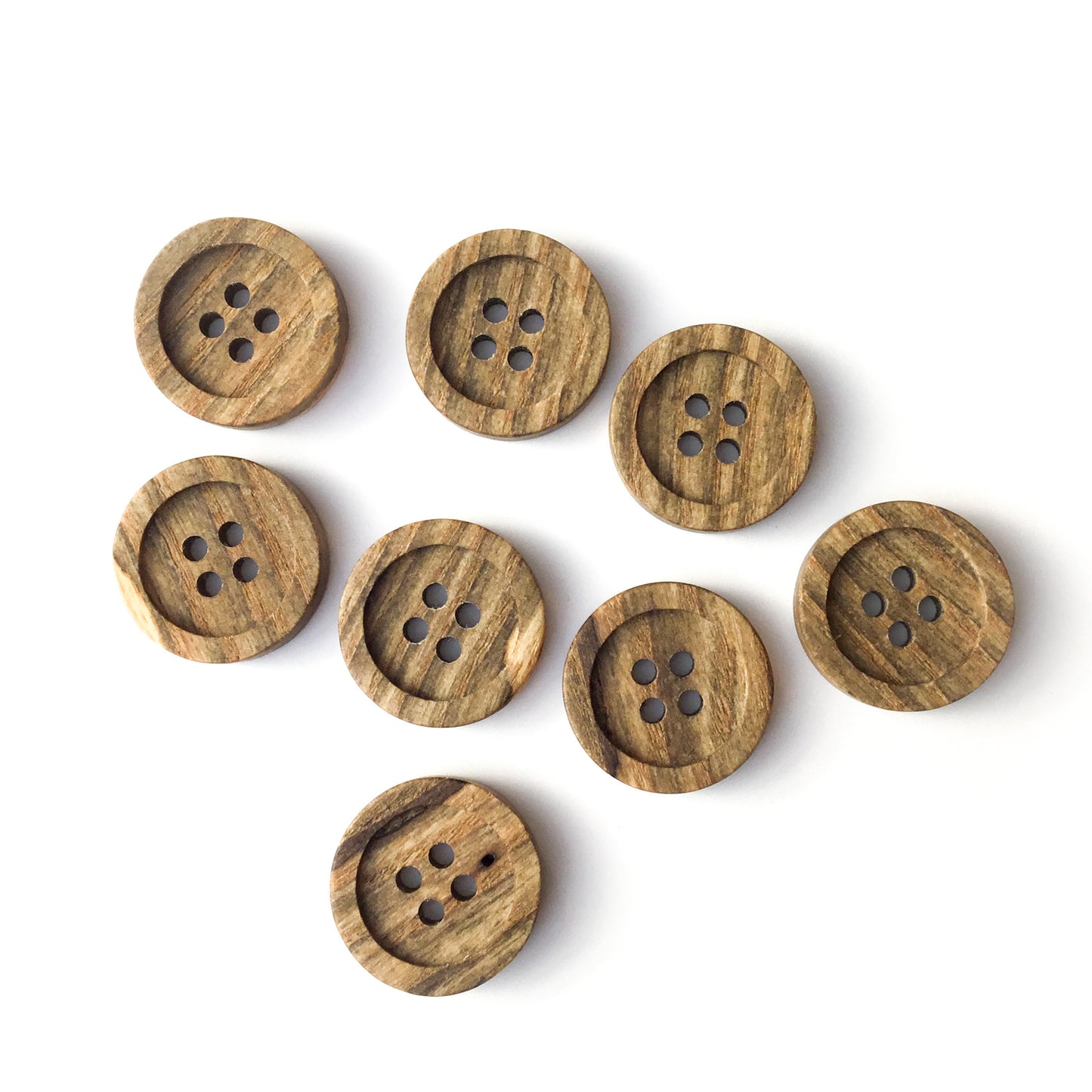 Four Hole Inset Button - Grayed ‘zebra-striped’ Ash Wood  1"