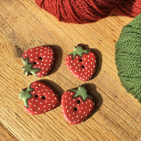 Stoneware Strawberry Button - 1-1/8" x 1-3/8