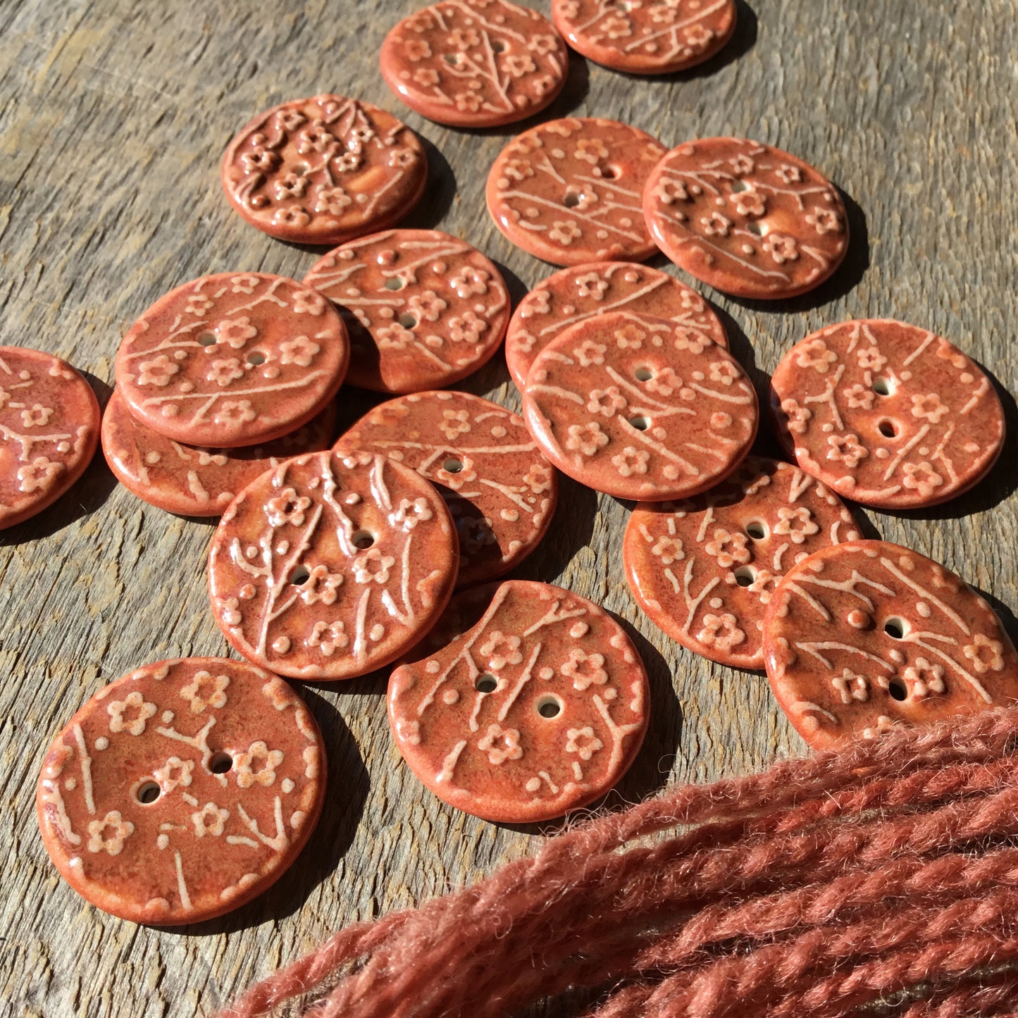 ‘Spiced Plum’ Plum Blossom Porcelain Button  1"