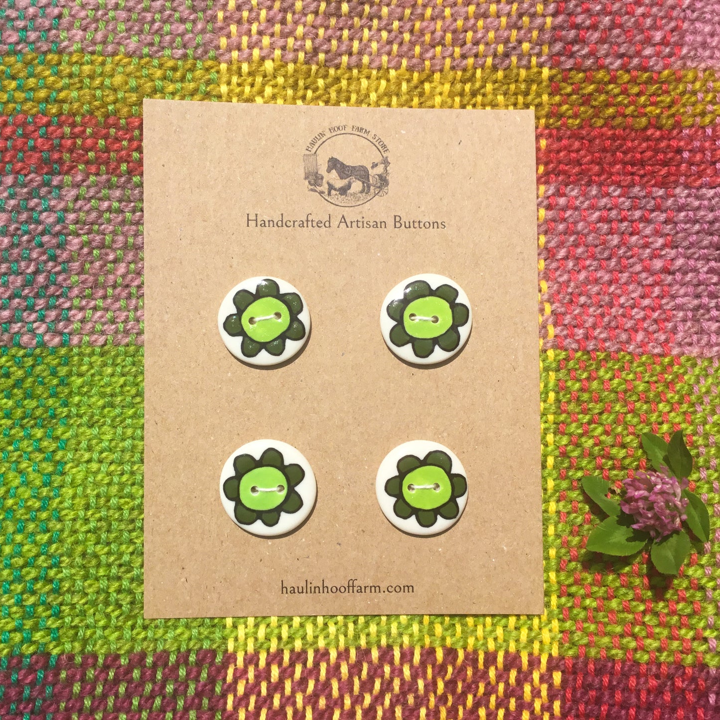 Big Bloom Flower Porcelain Button Set - Greens - 1”