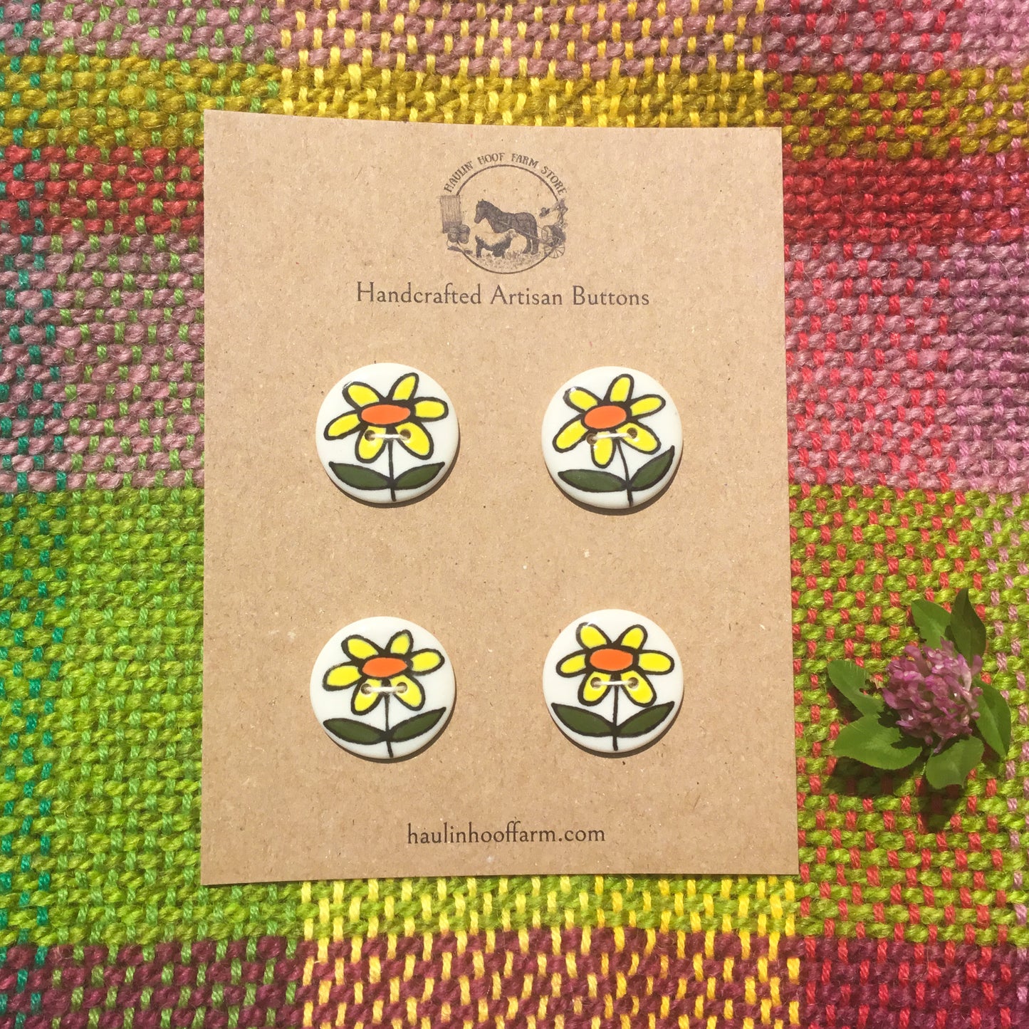 Welcome Flower Porcelain Button Set - Orange & Yellow - 1”