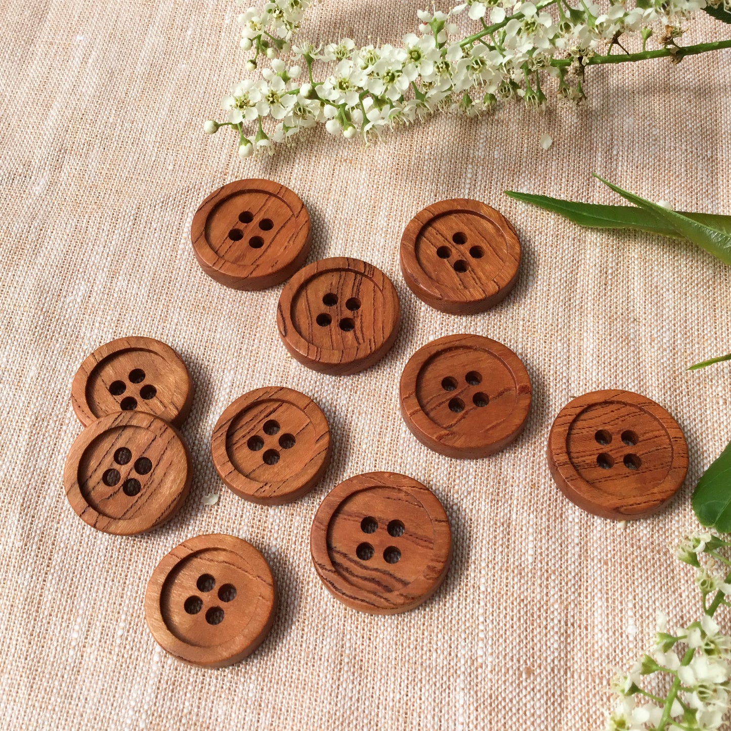 Four Hole Inset Button - Mineral Streaked Cherry Wood  - 2 sizes