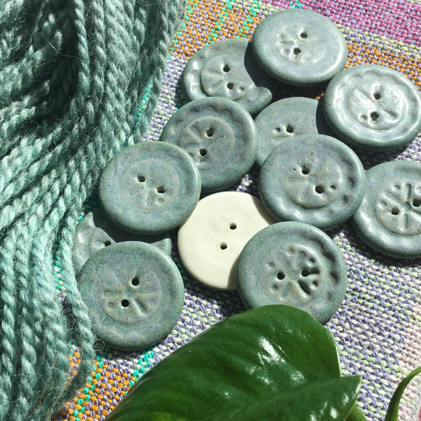 Tranquility Blue ‘Scalloped Flower’ Porcelain Button  1"