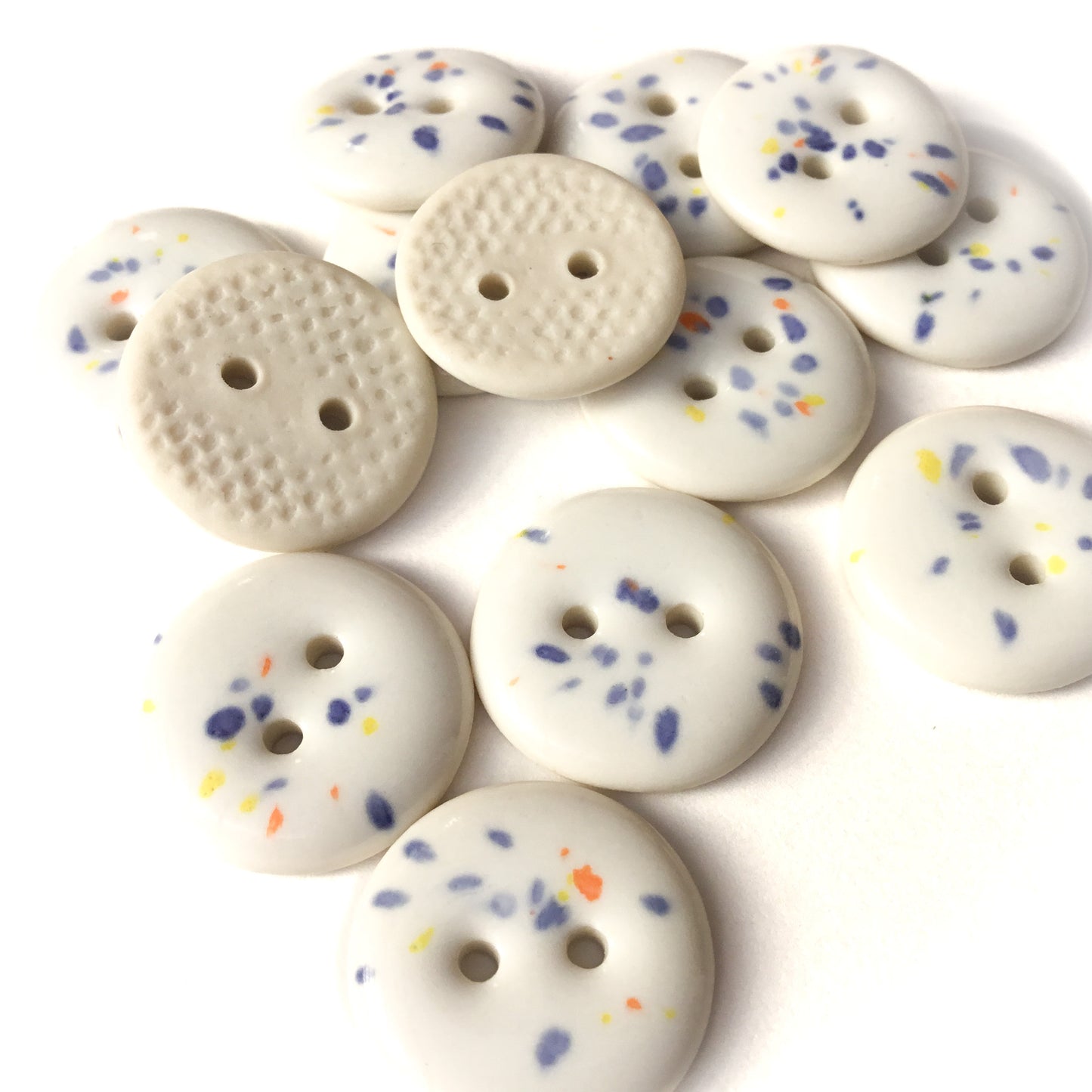 Speckled White Porcelain Buttons   11/16”