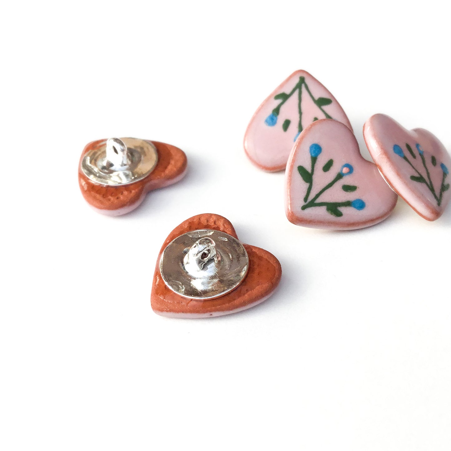 ‘Floral Pink Hearts’ Shank Buttons  5/8"