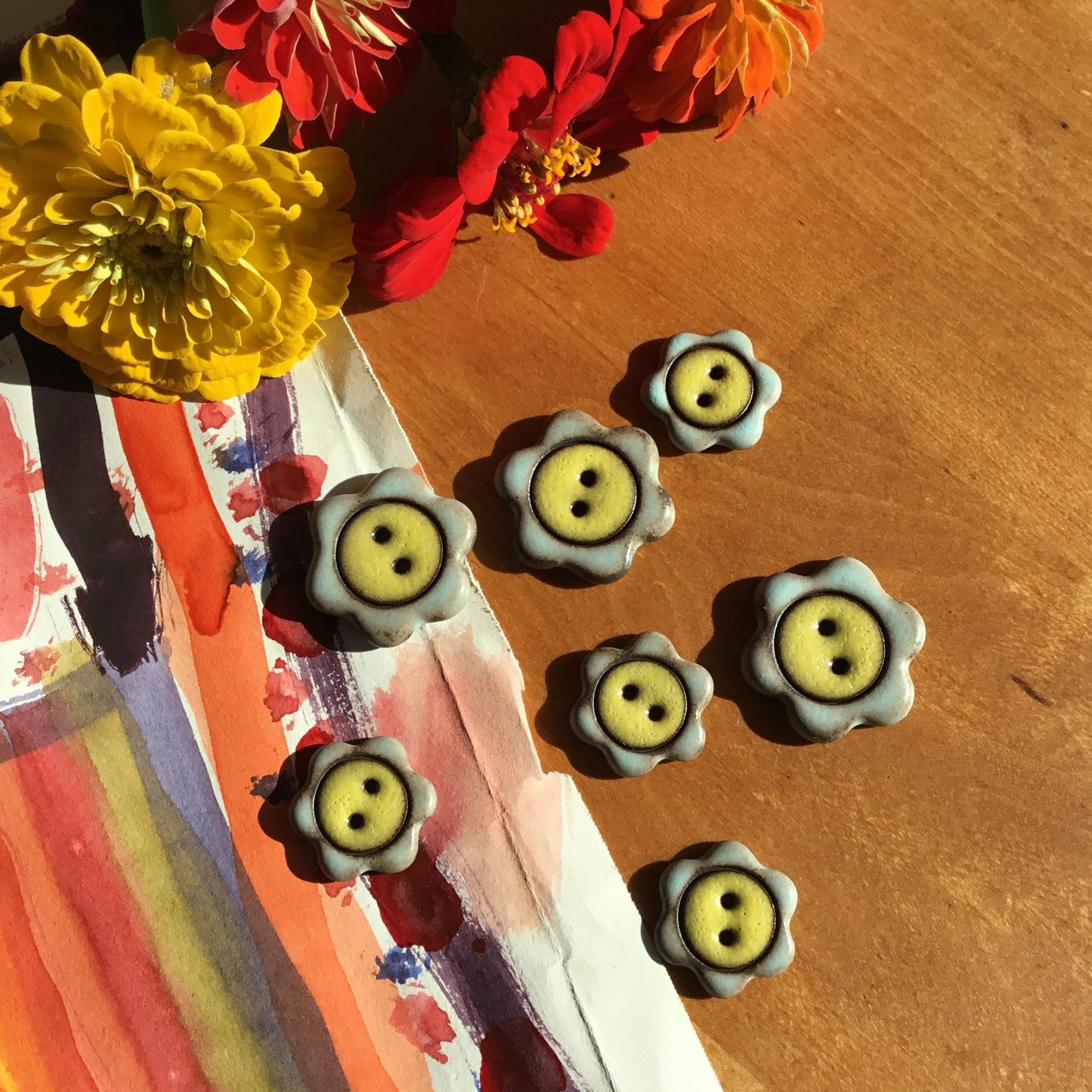 ‘Floral Darlings' Black Stoneware Button