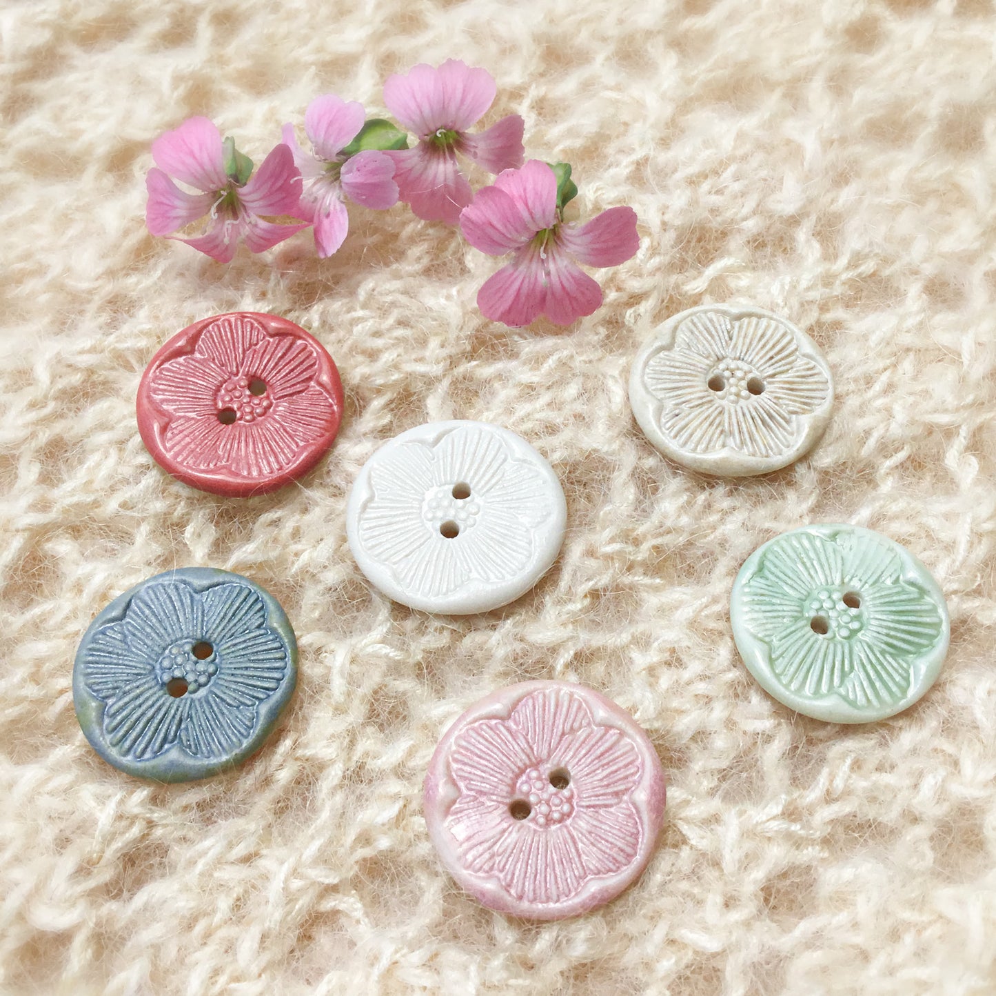 ‘Pressed Flowers’ Porcelain Button  7/8"