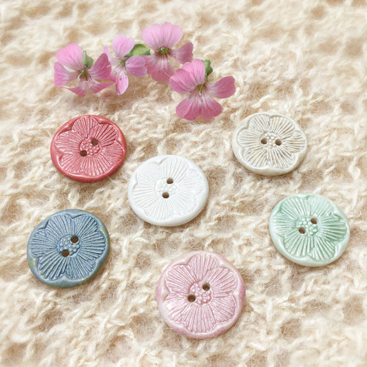 ‘Pressed Flowers’ Porcelain Button  7/8"