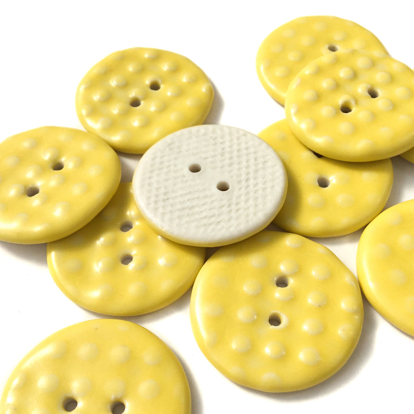 Lemon Yellow Polka Dot Porcelain Button  1"
