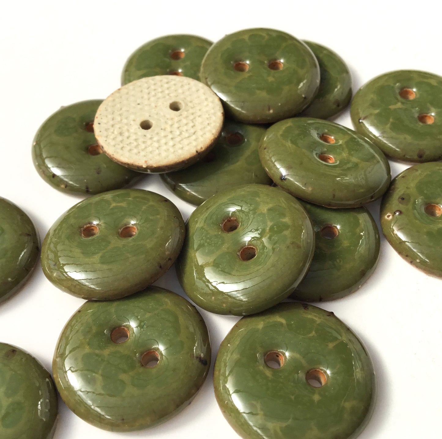 Olive Green Stoneware Button  3/4"