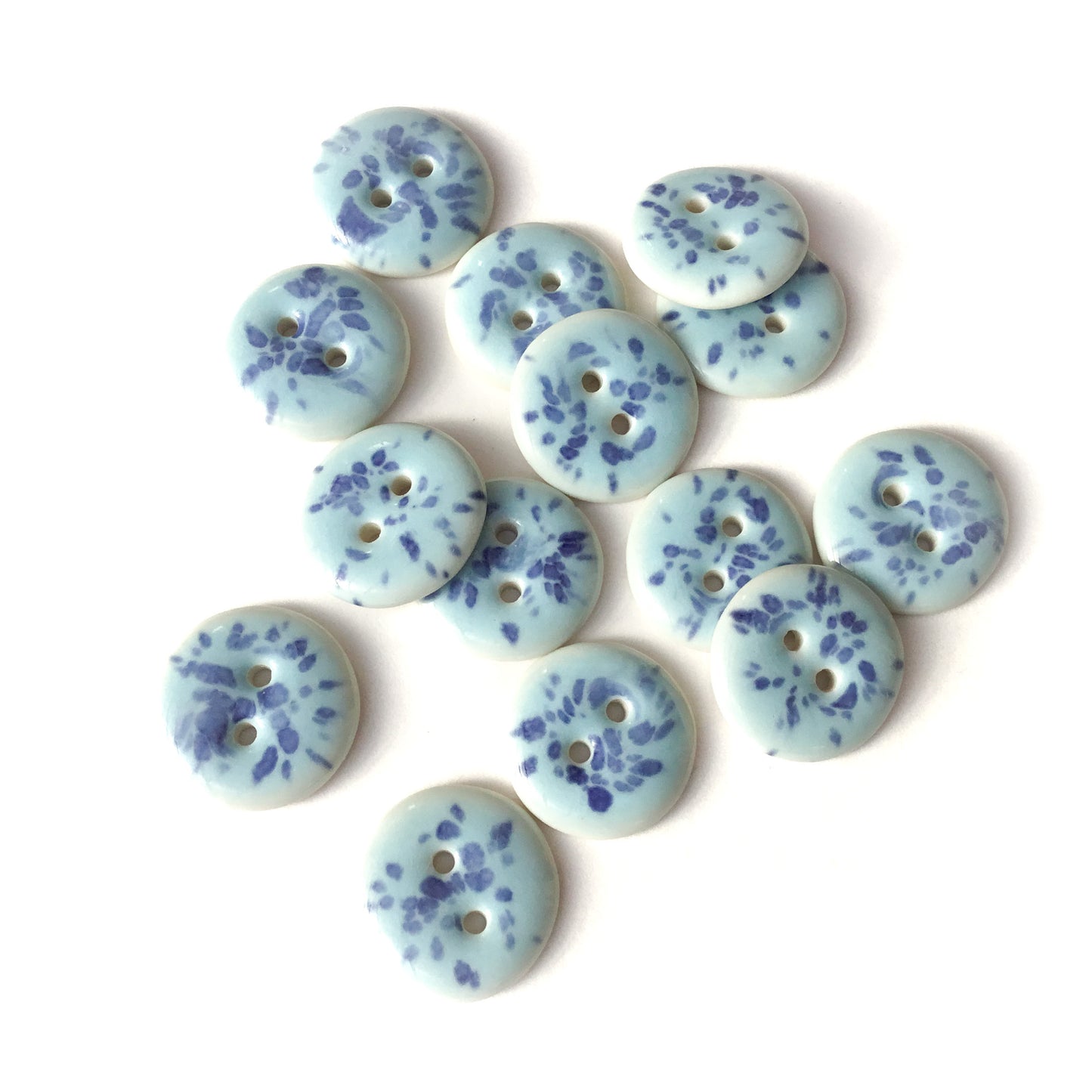 Speckled Light Blue Porcelain Buttons   11/16”